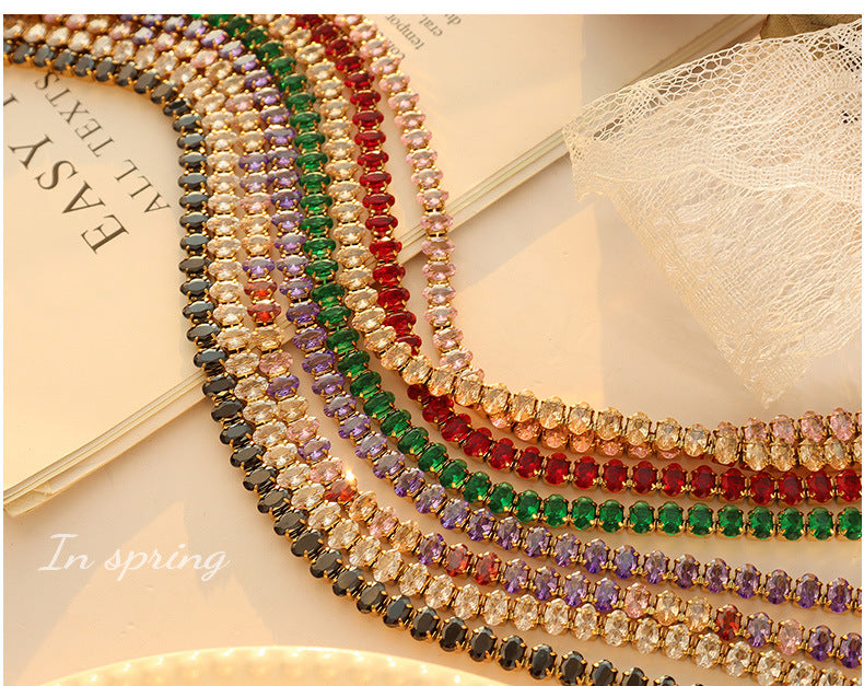 Modern pure multi-color diamond, oval zircon inlaid necklace, bracelet jewelry set, table tennis anti-tarnished jewely