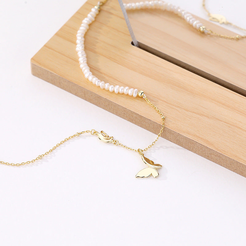 Golden Butterfly Pearl Necklace Women's Choker Collar Chain