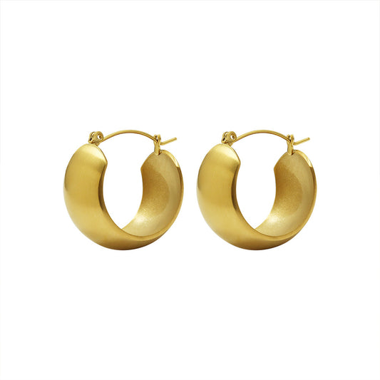 big circle wiredrawing titanium steel 18k gold earrings hoops