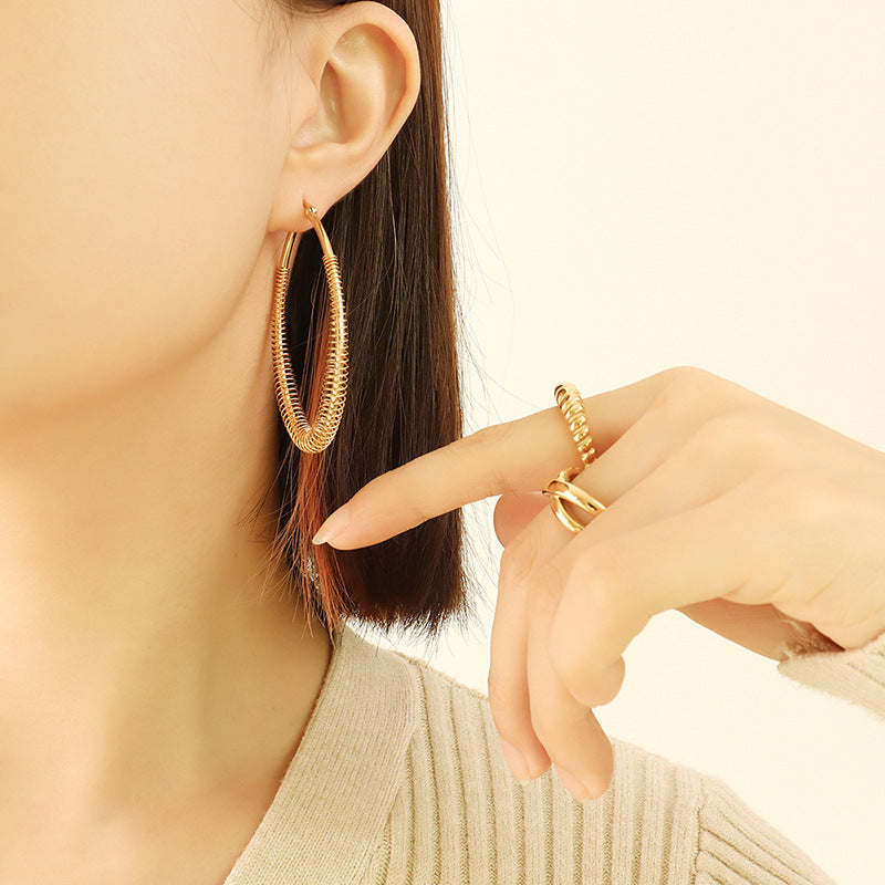 U-shaped women's titanium steel plated 18K gold big earrings hoops