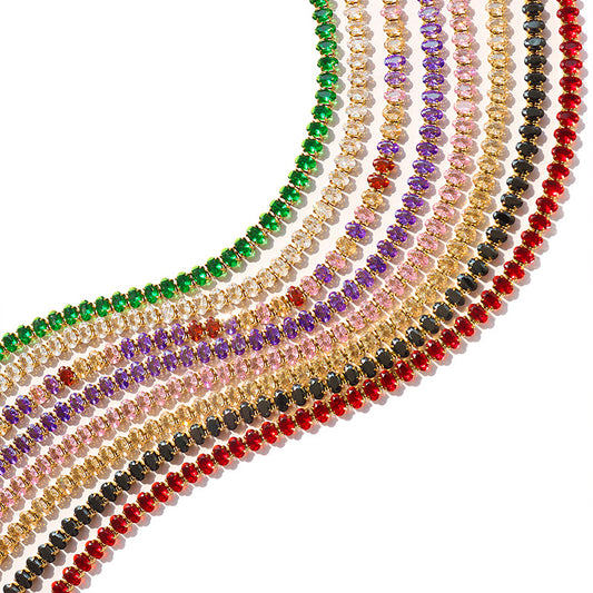 Modern pure multi-color diamond, oval zircon inlaid necklace, bracelet jewelry set, table tennis anti-tarnished jewely