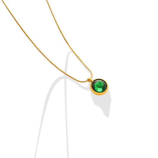 Classic Versatile green Zircon Inlaid 18K gold Stainless-Steel pendant