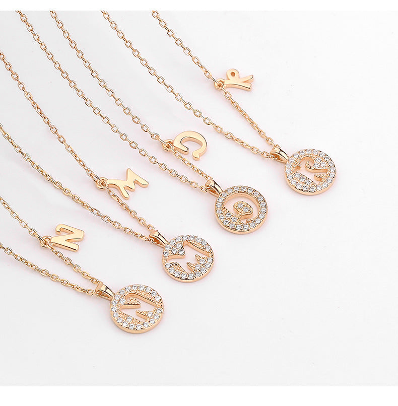 Silver Initials Champagne Golden Pendant 26 Letters Jewelry