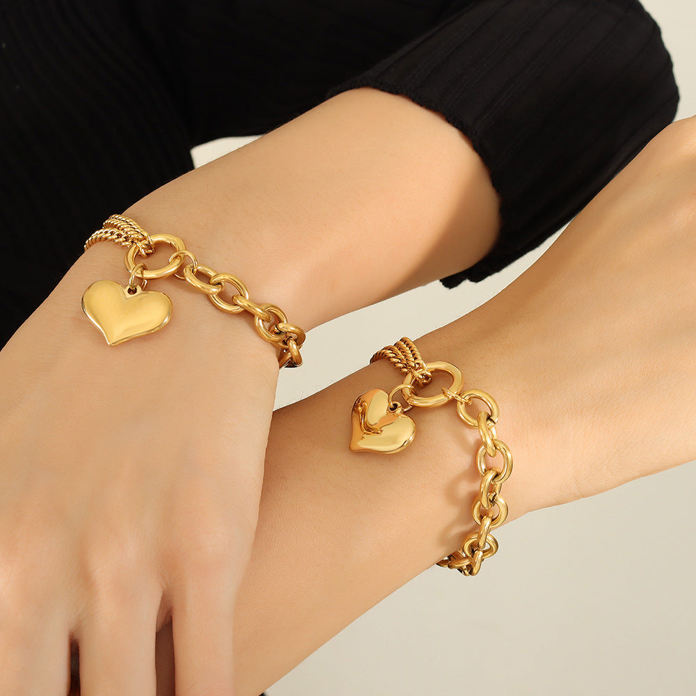 Cuban chain splicing chain love heart bracelet titanium steel plated 18K gold fadeless