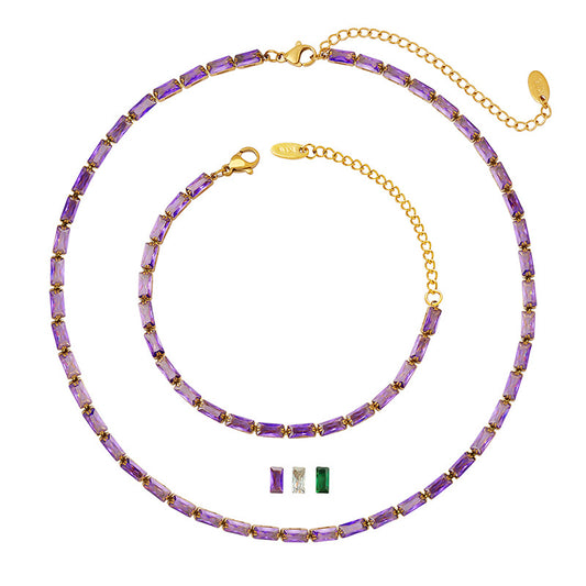 Personality Elegant High quality Fashion Crystal clear purple green white zircon jewelry necklace bracelet jewelry set