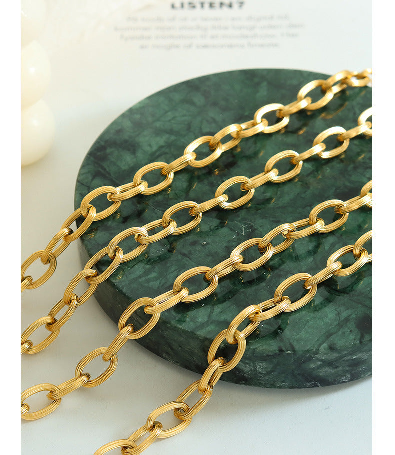 Brushed chunky chain jewelry statement trend bracelet necklace titanium steel gold-plated popular jewelry set