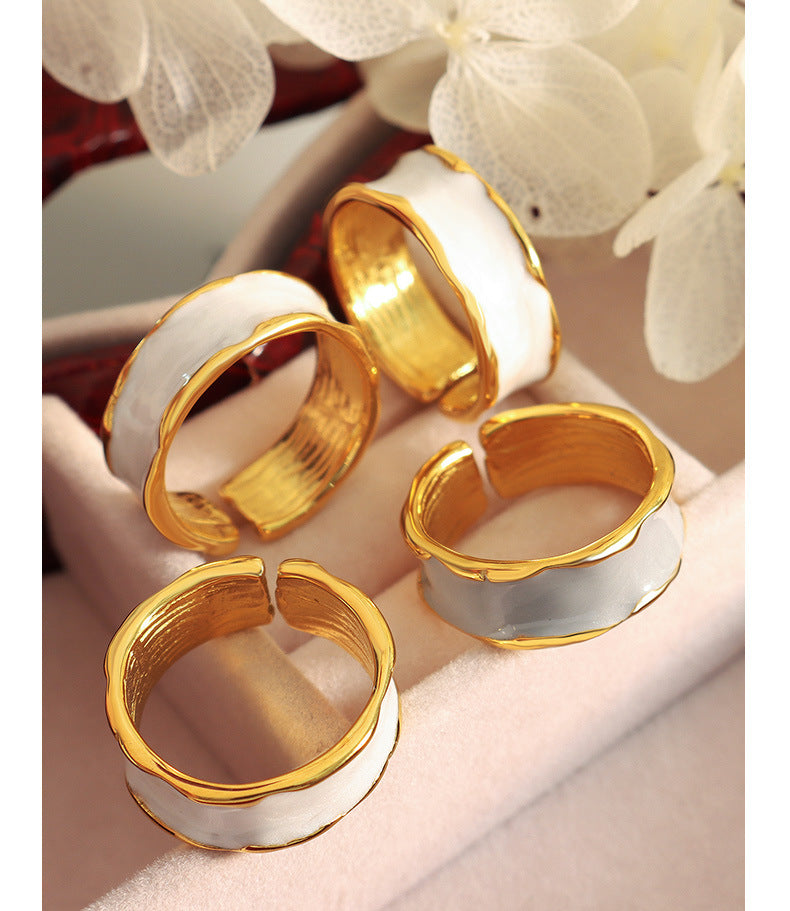 Ins simple classic romantic fashion enamel drop oil blue and white color open ring