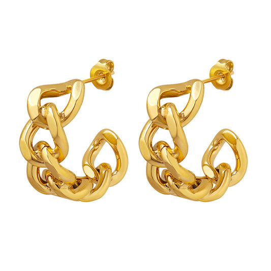 fashion chain hoops C-shaped earrings 18K gold plated steel jewelry
