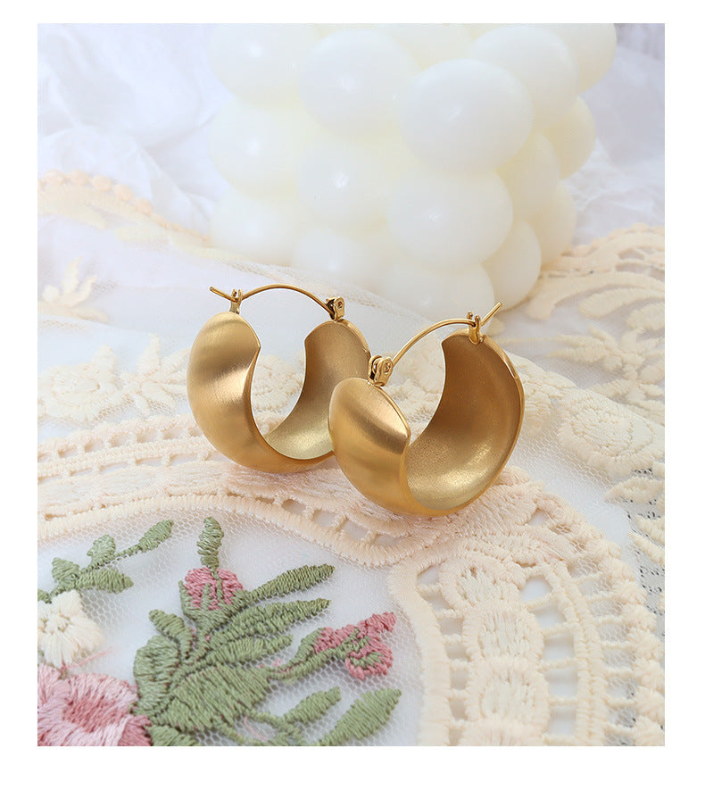 big circle wiredrawing titanium steel 18k gold earrings hoops