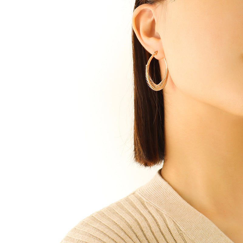 U-shaped women's titanium steel plated 18K gold big earrings hoops