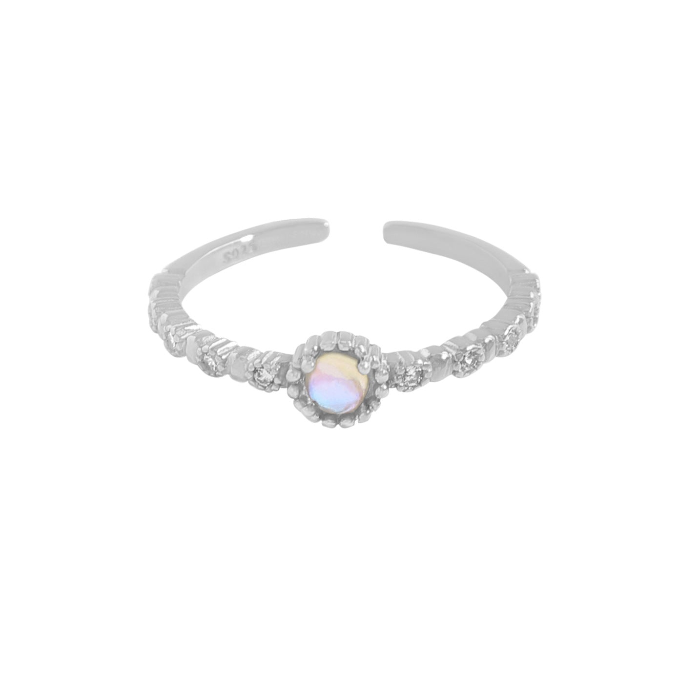 zircon moonstone open ring sterling silver S925 female fashion jewelry