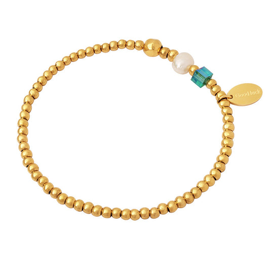 Freshwater pearl, steel bead bracelet, crystal stone bracelet women