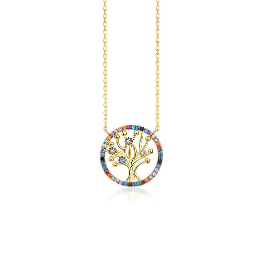 Colorful Zircon Life Tree Pendant Female Luxury Collar Chain