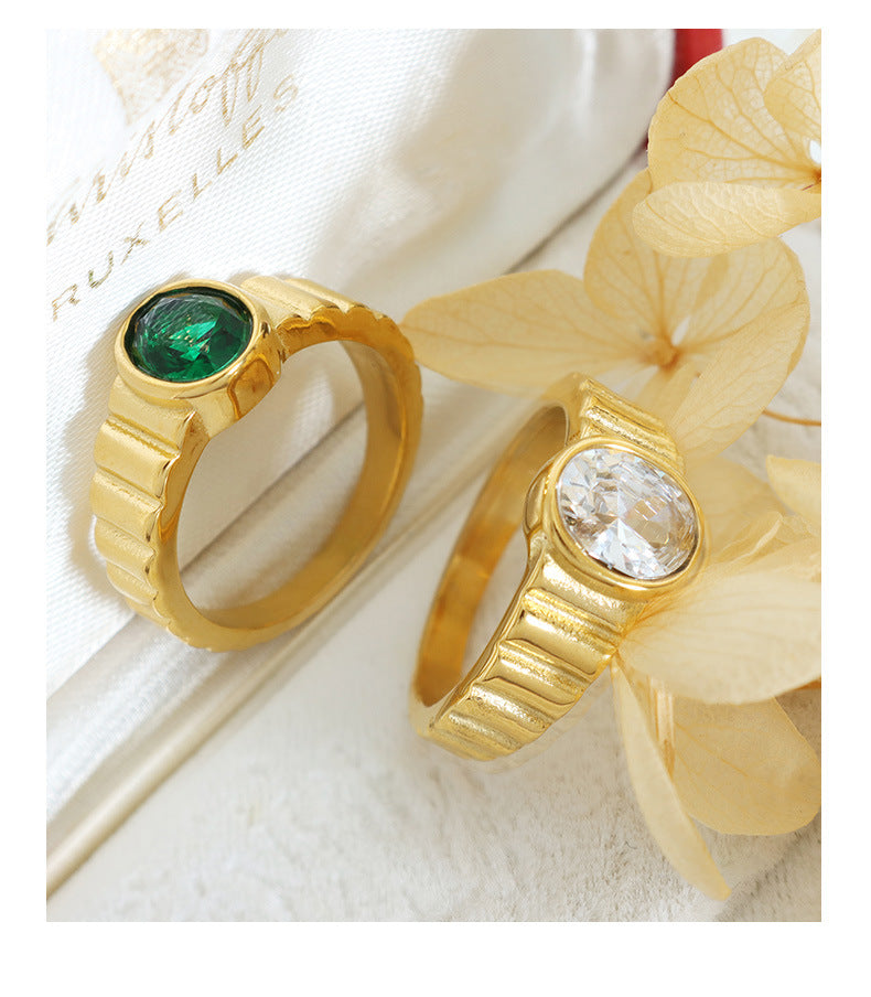 inlaid white and green zircon jewelry high quality gold-plated ring