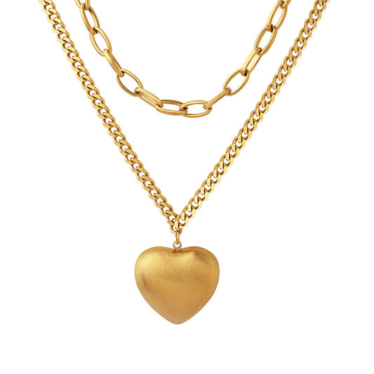 heart shaped pendant necklace double layered love chain