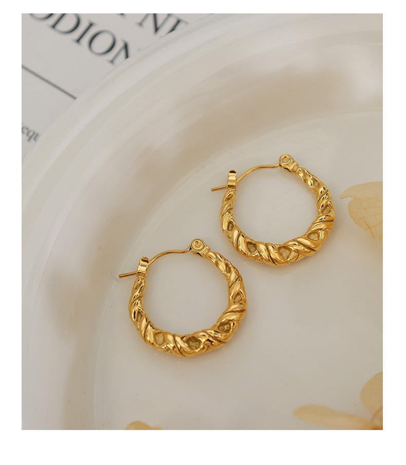 Fashionable titanium steel gold plated earrings exquisite twist earrings accessories
