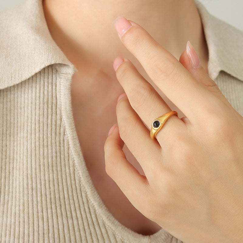Fashion ring personality inlaid with pearl steel fadeless gold-plated ring