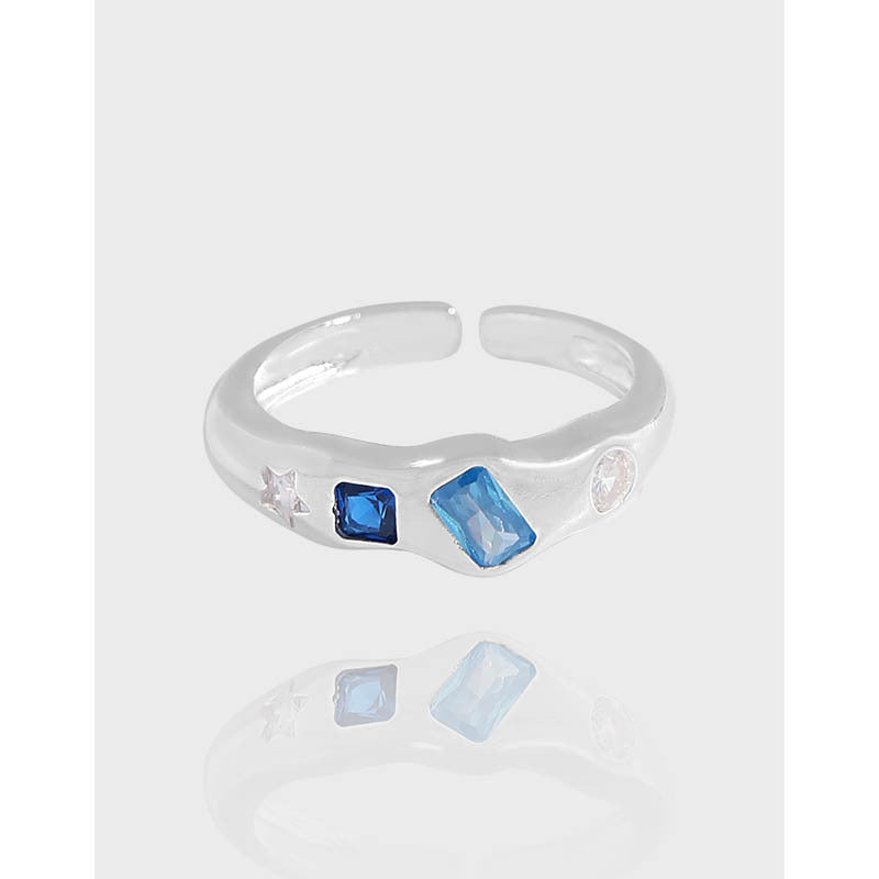 micro-inlaid blue zircon sterling silver S925 female trendy ring
