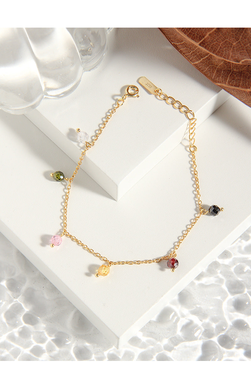 colorful stone bracelet cross chain sterling silver S925 female fashion jewelry