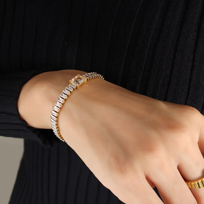 fashion luxury full diamond inlaid baguette zircon table tennis necklace bracelet jewelry set