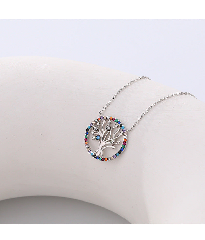 Colorful Zircon Life Tree Pendant Female Luxury Collar Chain