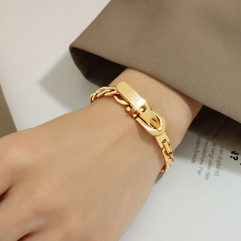 thick chain press buckle strap bracelet titanium steel 18k gold plated high quality jewelry
