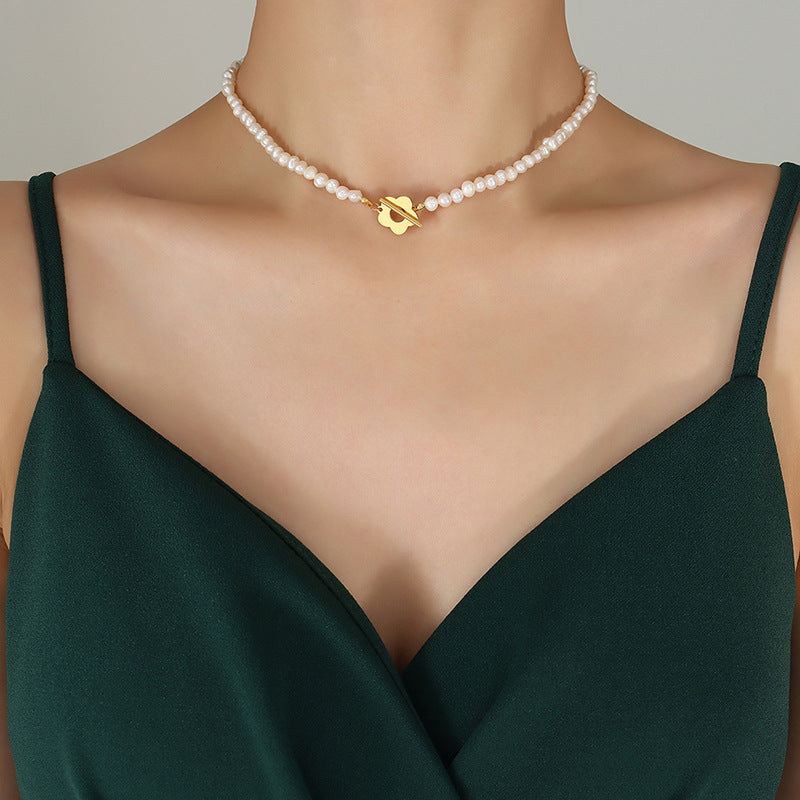 Freshwater pearl flower OT clasp necklace bracelet luxury design jewelry set