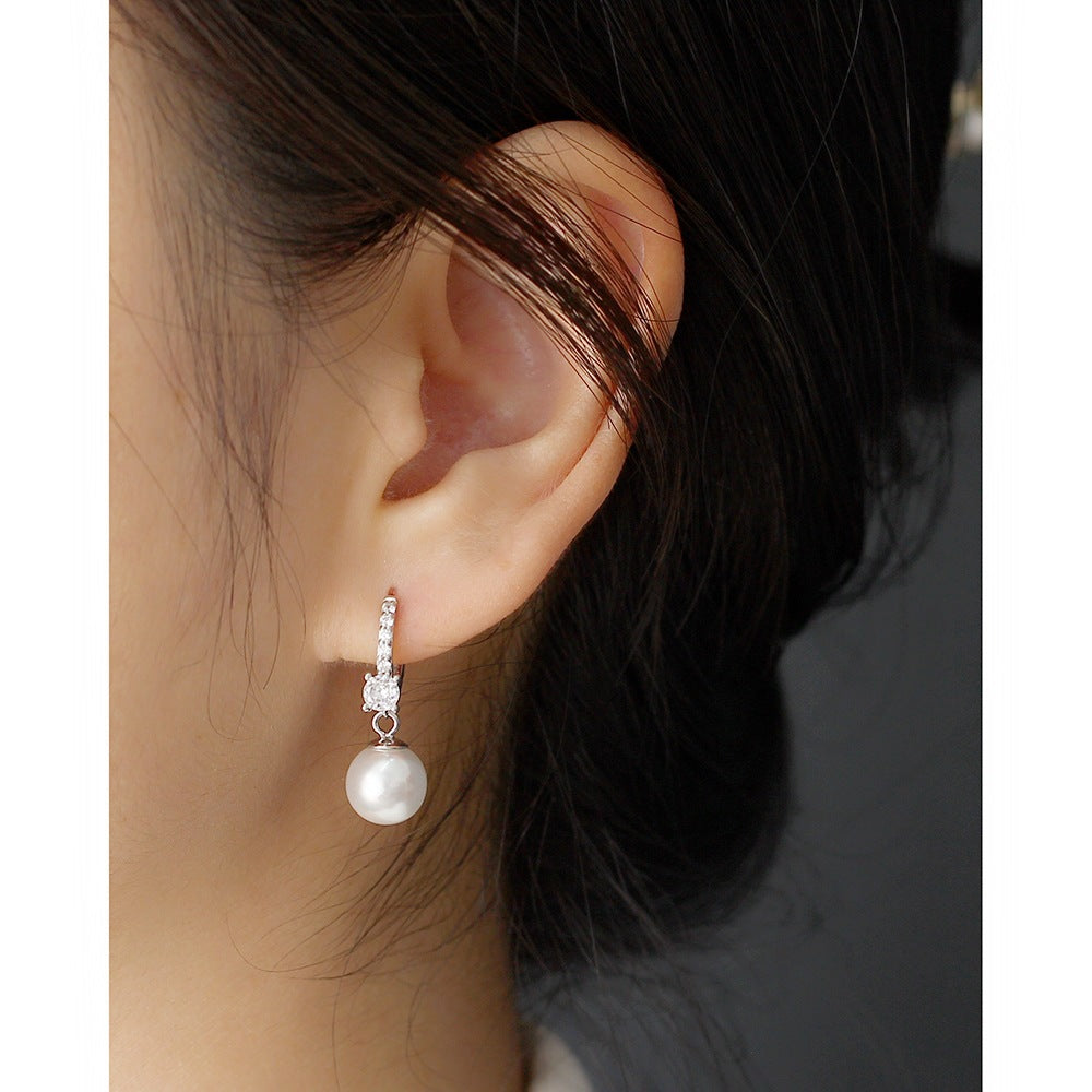 Pearl Dangle Huggie Silver Earrings Elegant Wear