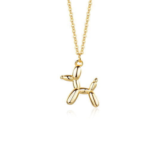 Gold Cute stereo balloon dog necklace female ins personality hip-hop trendy animal pendant