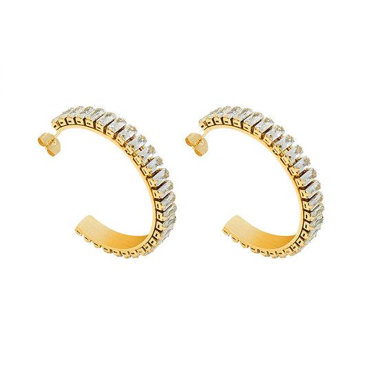 luxury C-shaped diamond sparkling earrings 2023 new waterproof big hoops