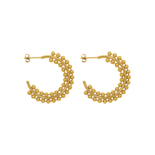 fashionable steel ball spliced C-shaped earrings hoops,18k gold plated waterproof jewelry