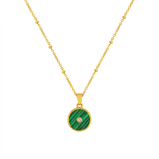 malachite stone inlaid pendant necklace gold plated