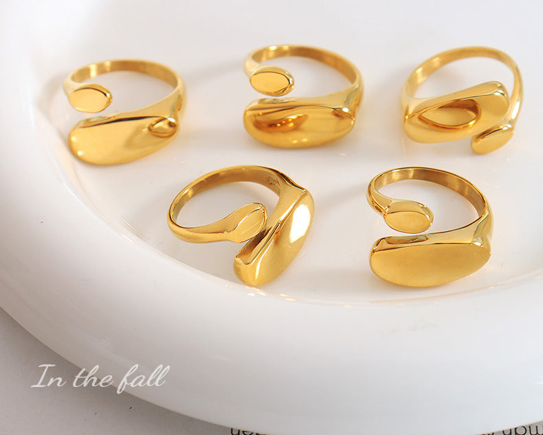 Irregular shaped open ring titanium steel 18k gold