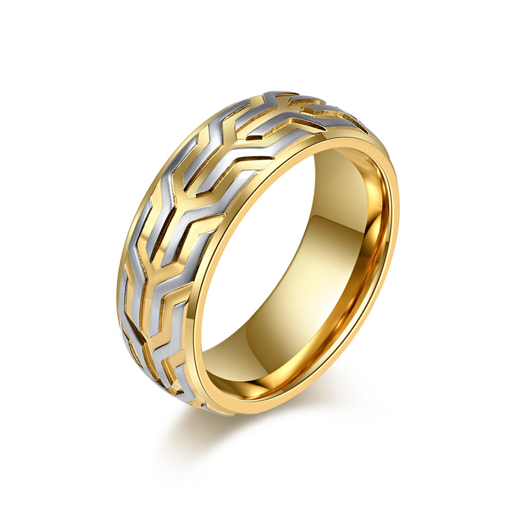 New creative embossed tire pattern men's ring personality fashion vintage men's ornaments