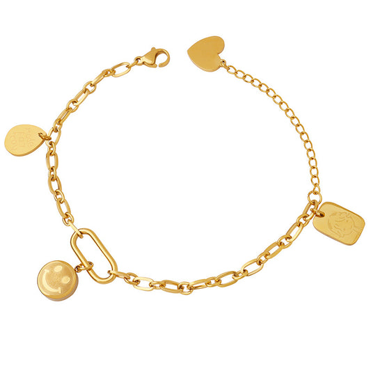 smiley face pendant bracelet titanium steel 18K gold plated jewelry wholesale