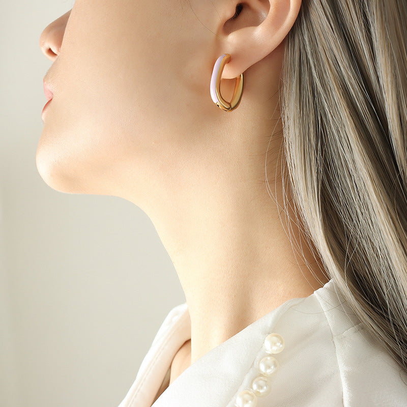 Candy color drip oil enameled U-shaped earrings personality elegant ladies stud fashion trend earrings