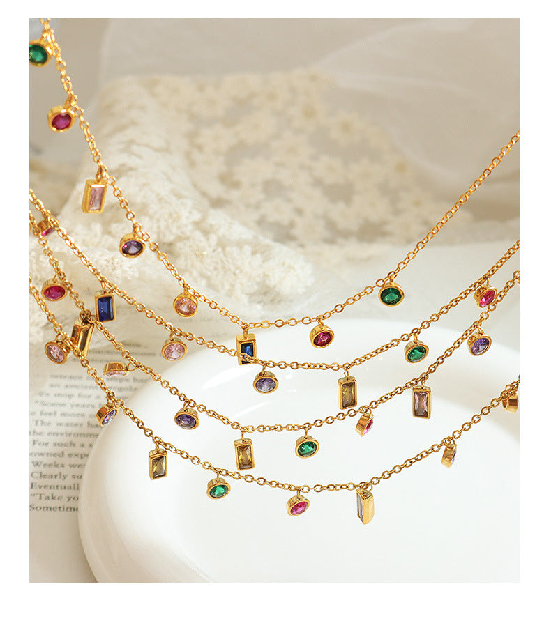 luxury colorful zircon jewelry set tassel necklace titanium steel bracelet set