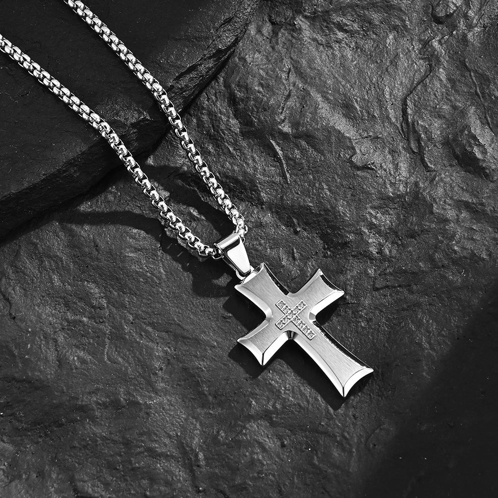 New stainless steel tag wholesale bevel couples titanium steel cross necklace fashion jewelry.