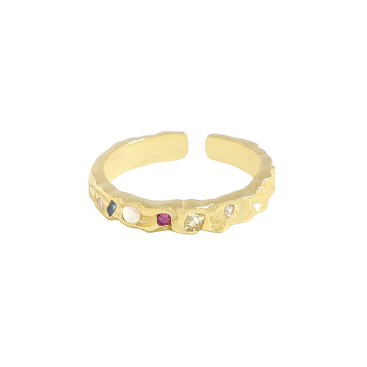 color zircon opal sterling silver S925 golden open ring