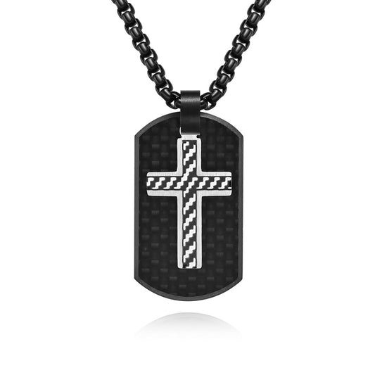 Original innovative men's stainless steel military brand pendant vintage fashion hip hop trend carbon fiber titanium steel necklace