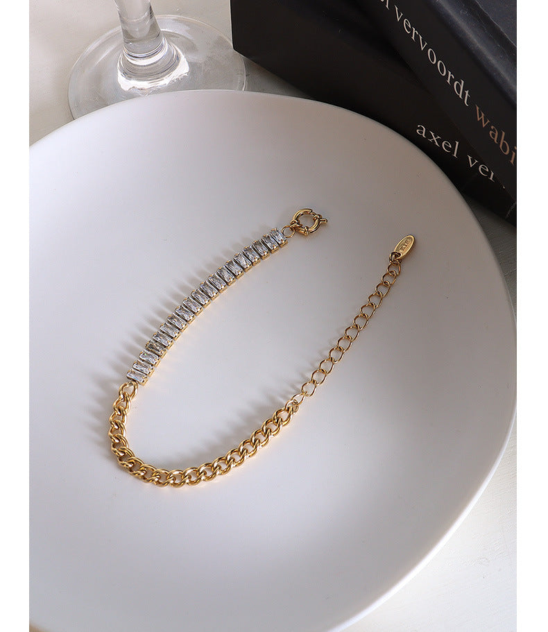 Zircon splicing chain 18k gold trend bracelet anti-tarnished