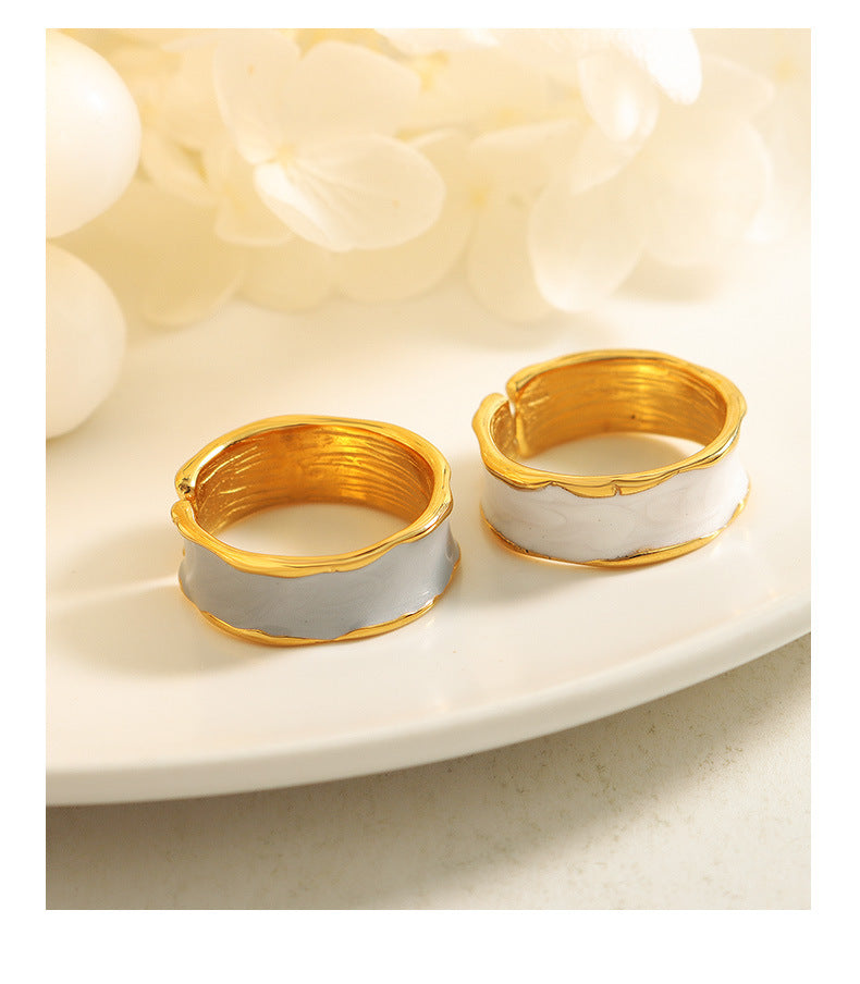 Ins simple classic romantic fashion enamel drop oil blue and white color open ring