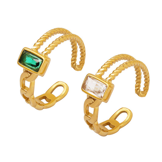 wholesale trendy green and white zircon open ring