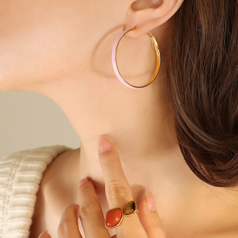 Trendy color oil drip enamel big elegant earrings hoops