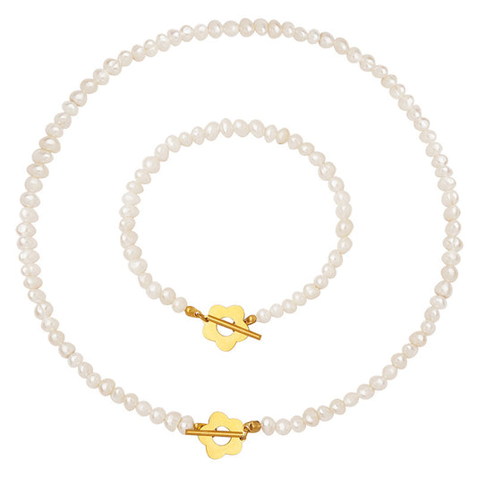Freshwater pearl flower OT clasp necklace bracelet luxury design jewelry set