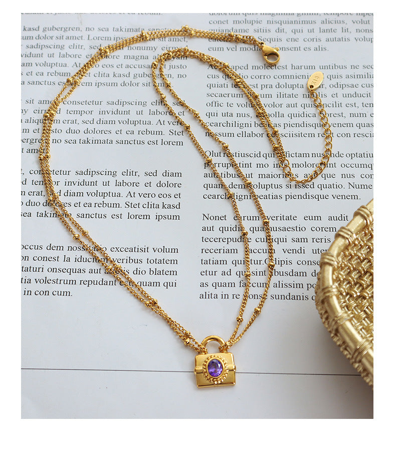 golden luxury zirconia inlaid lock pendant and earring jewelry set