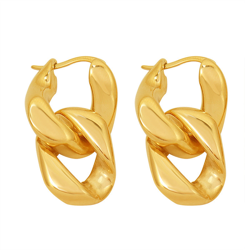 Gold Double Ring Earrings Female Stainless Steel Waterproof Earrings