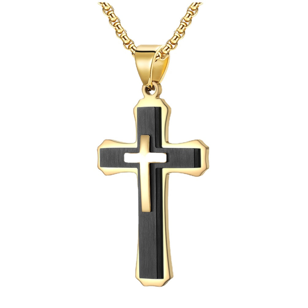 Trend titanium steel men's pendant 316 stainless steel dual color cross necklace jewelry