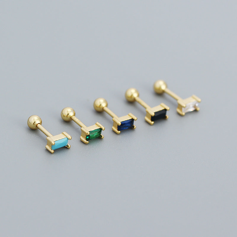 Colorful Zircon Baguette Studs Drill Screws Earbone Screws
