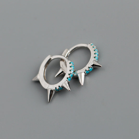 turquoise hoop earrings silver color in 925 sterling silver